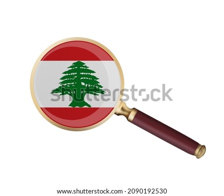 World countries. Lebanon flag in magnifier's lens. Universal clip art on a white background