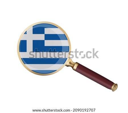 World countries. Greece flag in magnifier's lens. Universal clip art on a white background