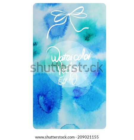 vector watercolor frame with space for text and bow in blue 