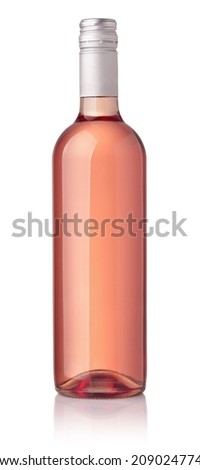 Front view of rose wine bottle isolated on white Royalty-Free Stock Photo #2090247742