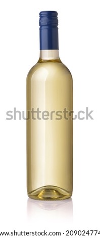 Front view of unlabeled white wine bottle isolated on white Royalty-Free Stock Photo #2090247745