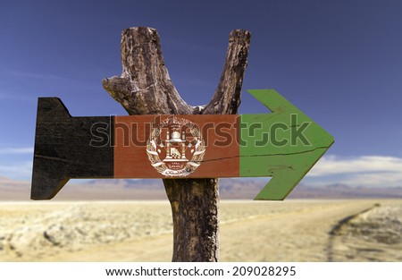 Afghanistan wooden sign with a desert background