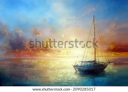 Photo of the painting "Sunrise". Canvas, oil.  Royalty-Free Stock Photo #2090285017