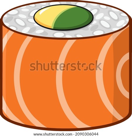Cartoon Sushi Roll. Vector Hand Drawn Illustration Isolated On White Background