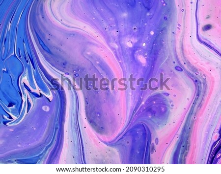 Fluid art painting. Abstract decorative marble texture. Background with liquid acrylic. Mixed paints for poster or wallpaper. Modern art. Psychedelic  colors. White, purple, pink and blue.