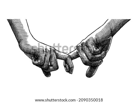 Couple Holding Hands, Hand Drawn Crosshatch Illustration