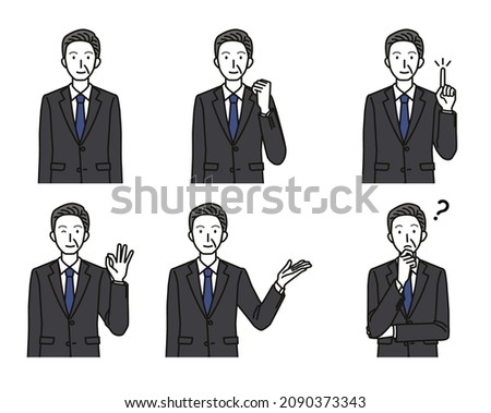 Various gestures of senior men in suits