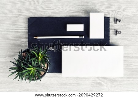 Blank corporate identity set. Stationery template. Branding mockup. Top view. Flat lay.