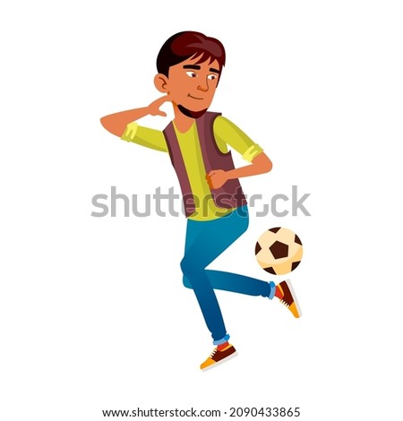 teen boy kick playing football, active kicker. vector flat cartoon illustration