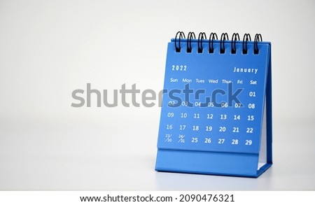 January Calendar 2022 on White table background.Time planning, day counting and holidays