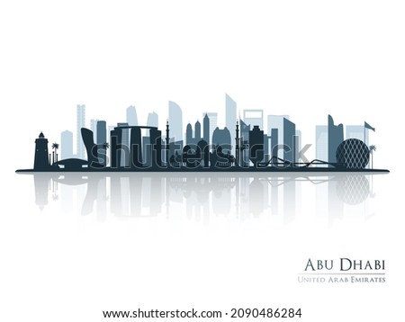 Abu Dhabi skyline silhouette with reflection. Landscape Abu Dhabi, UAE. Vector illustration. Royalty-Free Stock Photo #2090486284
