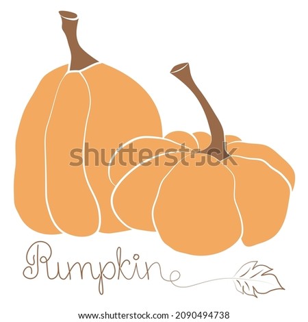 Pumpkin icon vector illustration set and handdrawn lettering. Autumn Halloween or Thanksgiving pumpkin symbol in flat design, simple, outline silhouette isolated on white background