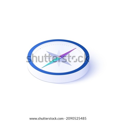 Compass icon illustration in isometric vector design. Futuristic orientation device isolated on white background.