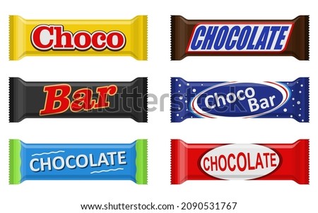 Chocolate bar of candy bar set isolated on white background. Sweets snacks bars packages templates. Dessert food vector illustration Royalty-Free Stock Photo #2090531767