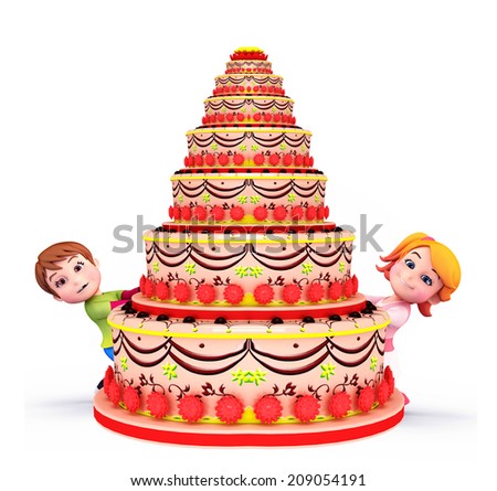 Illustration of cute kids with cake