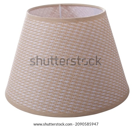 classic empire beige cone bell shaped tapered woven lampshade on a white background isolated close up shot 