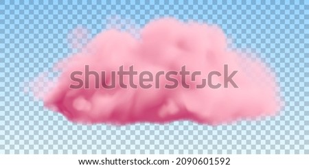 Realistic pink cloud isolated on transparent background. Vector fluffy smoke in a blue sky. Royalty-Free Stock Photo #2090601592