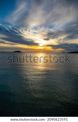 Sunset over the Adriatic sea in Montenegro. Last minutes of sunset. High quality photo