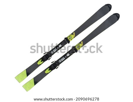 Pair of alpine skis isolated on white background. Sport equipment for skiing.  Royalty-Free Stock Photo #2090696278