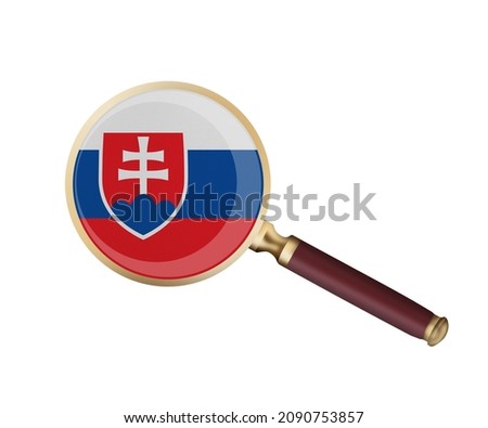 World countries. Slovakia flag in magnifier's lens. Universal clip art on a white background