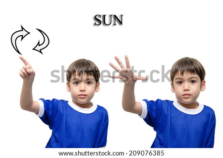 sun kid hand sign language on white background