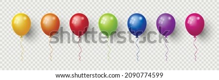 Set of realistic colorful balloons isolated on transparent background.