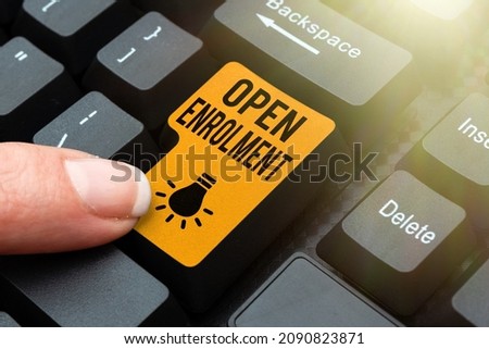 Conceptual caption Open Enrolment. Conceptual photo allows the application of health insurance within the period Creating New Online Cookbook, Typing And Sharing Cooking Recipes Royalty-Free Stock Photo #2090823871
