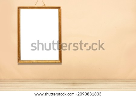 hanging empty picture frame mockup on wall 