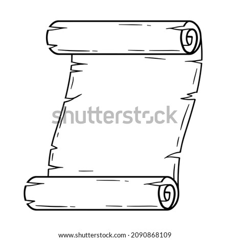 Old scroll. Template for antique text. Medieval papyrus. Paper for writing. Outline cartoon illustration