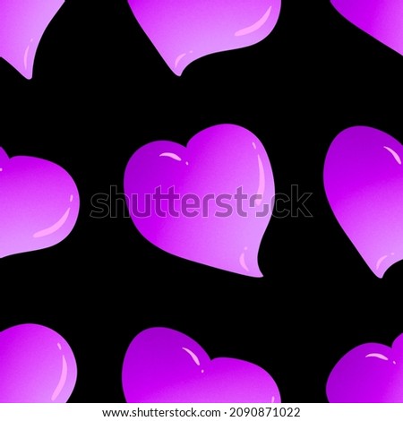 Hearts seamless pattern. Purple hearts on a black background. Delicate, romantic endless background for valentine's day, wedding, birthday.