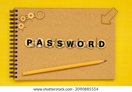 text on word password from gray wooden letters on a black background.