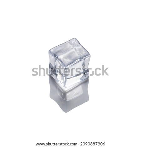 transparent ice cube with reflection isolated on a white background close-up