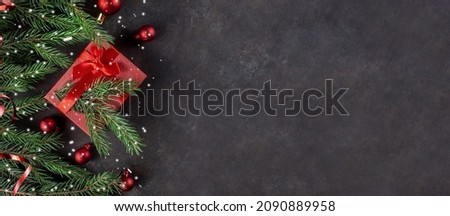 Christmas background with Christmas trees. Christmas card.  lay. Top view. Copy space