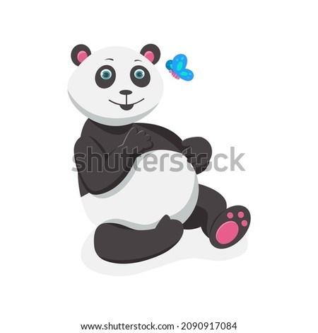 Panda with butterfly cartoon vector illustration	