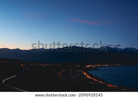 Mountain vista at sunset dusk