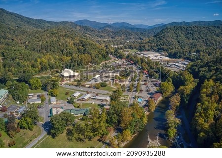 Aerial View of Cherokee, North Carolina on a Native American Reservation Royalty-Free Stock Photo #2090935288