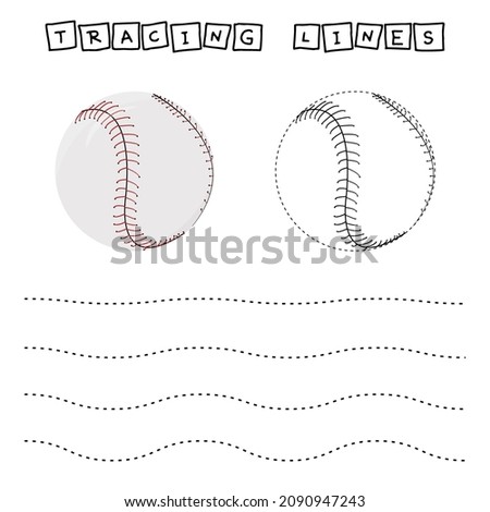 Tracing lines game with baseballs. Worksheet for preschool kids, kids activity sheet, printable worksheet
