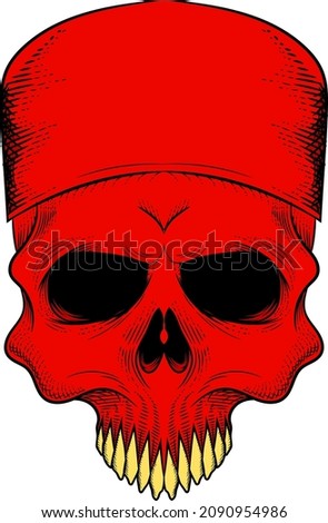 Human skull with skull cap vector illustration