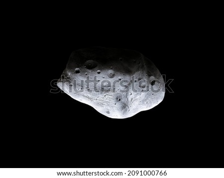 Large space stone. Asteroid isolated on a black background. Surface of a meteorite with craters.