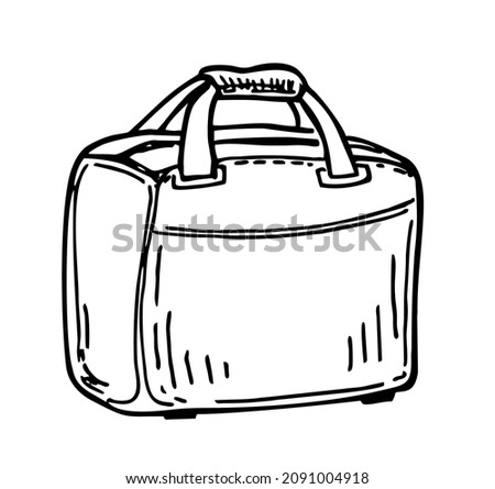 Backpack, shopping, sport bag or travel bag. Bag with front pocket, spare bag, vector  illustration sketch template isolated on white background. Travel baggage design elements. 