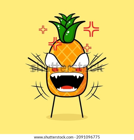 cute pineapple character with angry expression. both hands raised, eyes bulging and mouth wide open. green and yellow. suitable for emoticon, logo, mascot