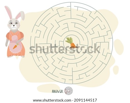 Children's puzzle game. Labyrinth. Educational logic games. Help the rabbit find the carrot. Vector illustration.