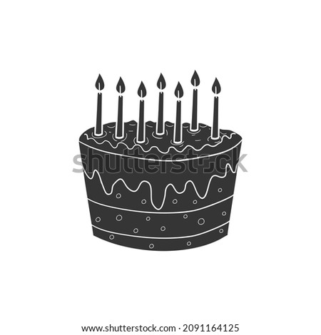 Birthday Cake Icon Silhouette Illustration. Dessert Bakery Anniversary Vector Graphic Pictogram Symbol Clip Art. Doodle Sketch Black Sign.