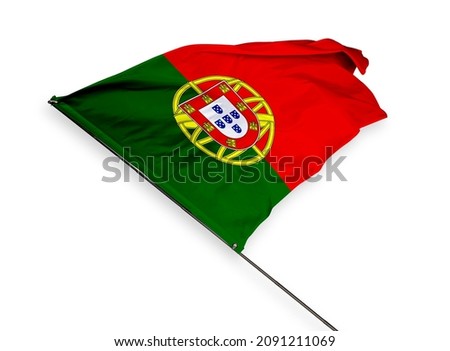 Portugal's flag is isolated on a white background. flag symbols of Portugal. close up of a Portuguese flag waving in the wind.
