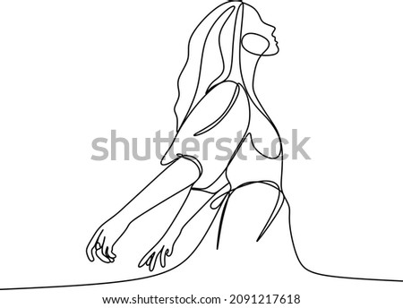 Continuous line art or One Line Drawing of a woman stretching arms is relaxing picture vector illustration Royalty-Free Stock Photo #2091217618