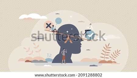 Bias as inclination or prejudice for racial ethnic group tiny person concept. Uneven balance for comparison and judgment reflection vector illustration. Society thinking problem and unfair attitude. Royalty-Free Stock Photo #2091288802