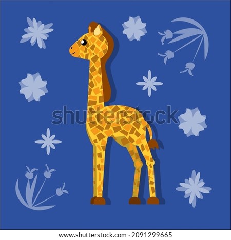 Children's illustration of a cute kind giraffe. A fun simple drawing. Cartoon character of baby giraffe.