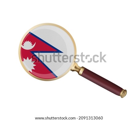 World countries. Nepal flag in magnifier's lens. Universal clip art on a white background