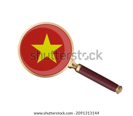 World countries. Vietnam flag in magnifier's lens. Universal clip art on a white background