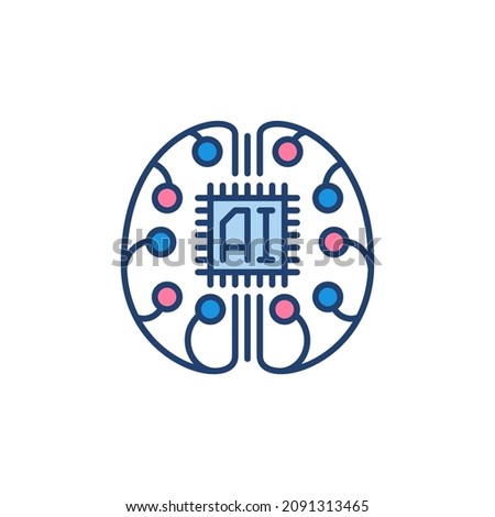 AI Brain with Chip vector Cyberbrain concept colored icon or logo element